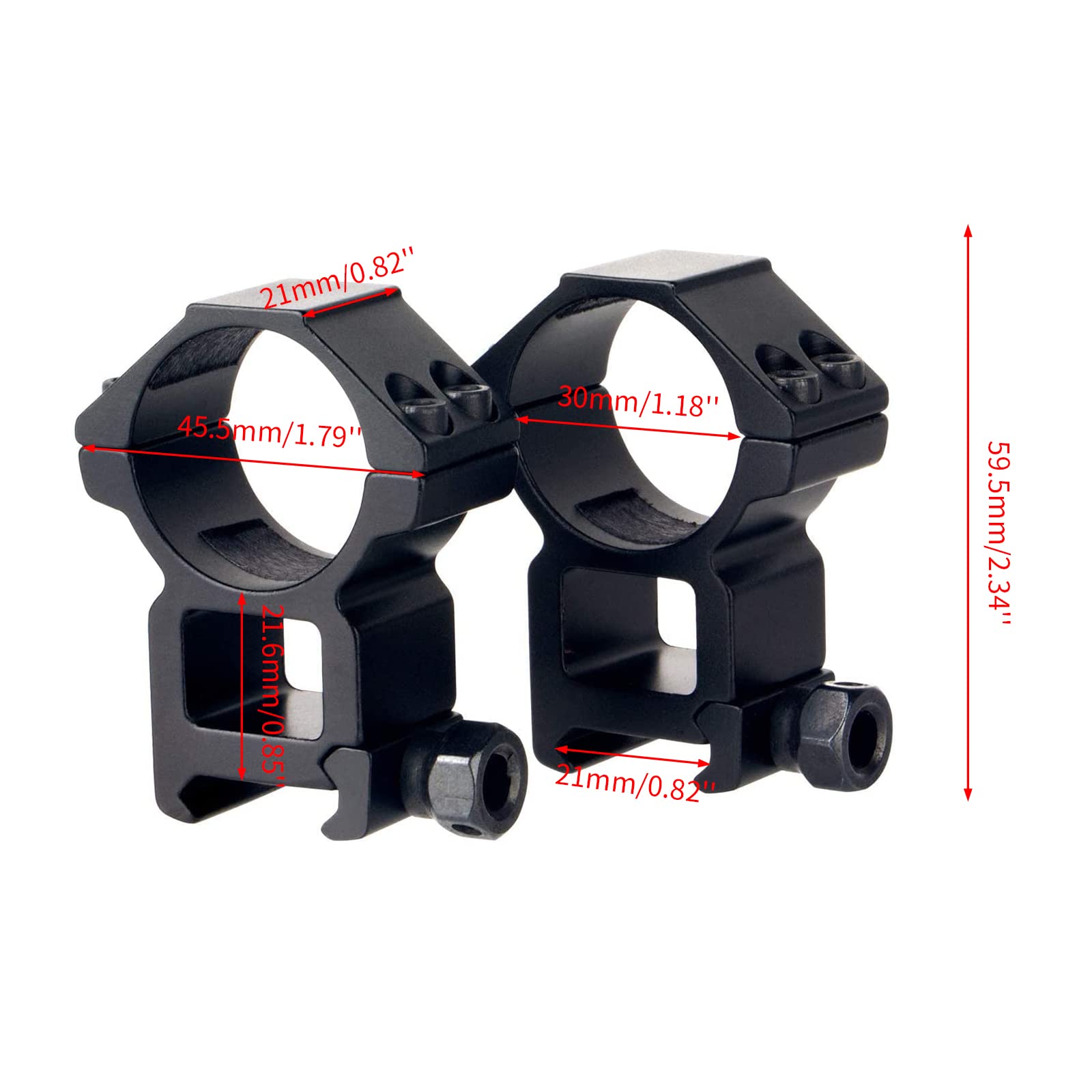 Anelli per cannocchiale Anelli di Montaggio per cannocchiale ad Alto Profilo da 30 mm See-Thru Adatto per Guide Picatinny/Weaver da 20 mm
