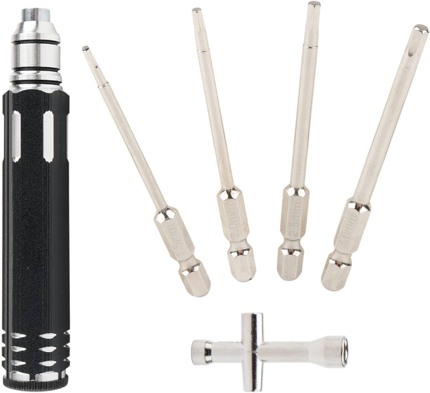 4 In 1 Hex Screwdriver Kit & Mini 4-Way Cross Wrench, Hard Steel 1.5mm 2.0mm 2.5mm 3.0mm Allen Screw Driver Bits for RC Car Quadcopter Helicopter Airplane Boat Repair Tools Sets