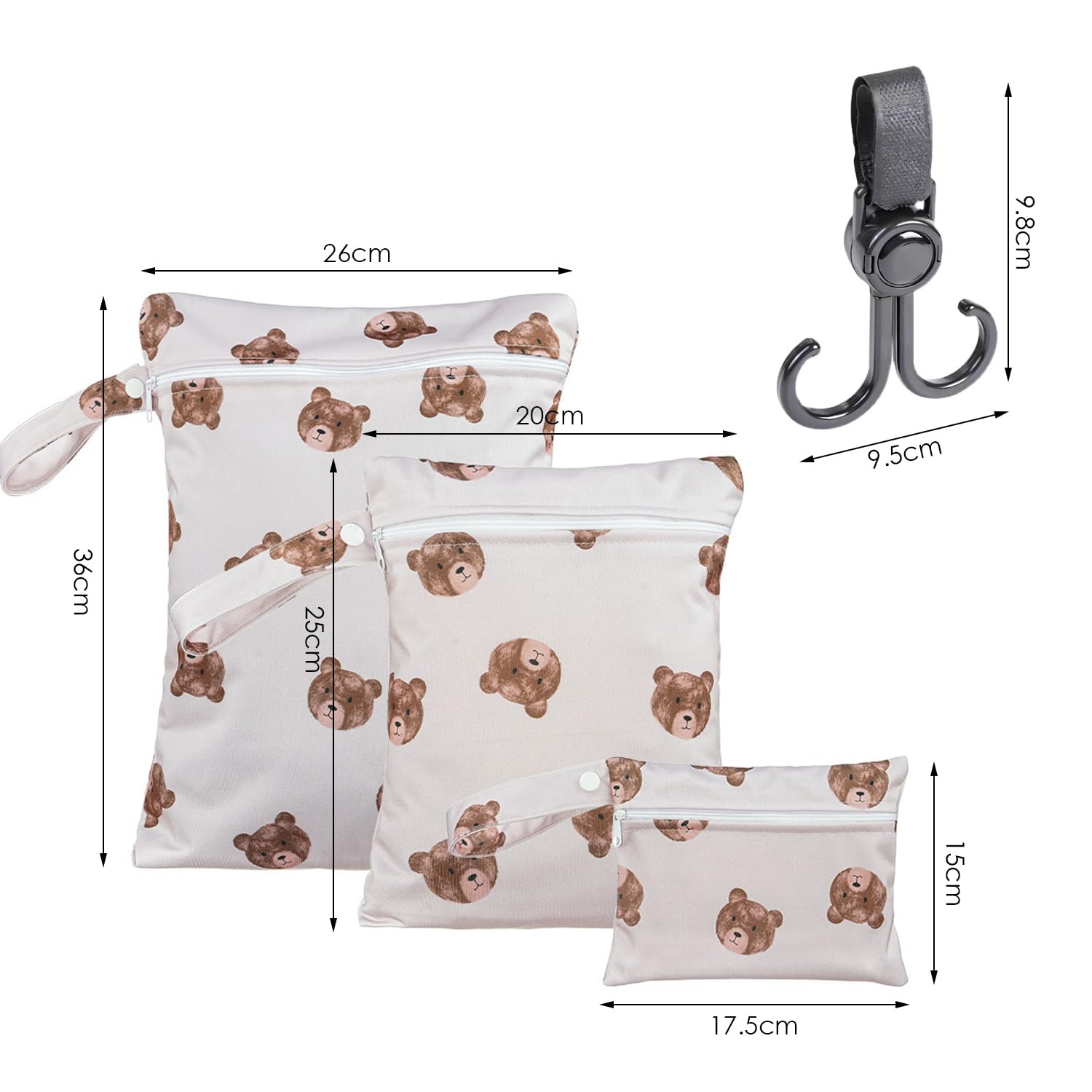 GDFHBD 3 Pieces Of Portable Waterproof Diaper Bags, 2 Pieces Of Stroller Hooks, Portable Baby Products Storage Bags - Image 2