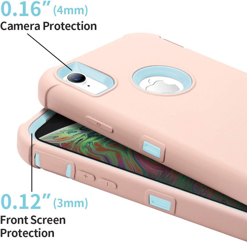 Sansunto for iPhone XR Case Pink, Silicone Durable Protective Heavy Duty Full Body Defender Shockproof Hybrid Hard PC & Soft Bumper Cover for Phone XR 6.1 inch (Grapefruit/Teal)