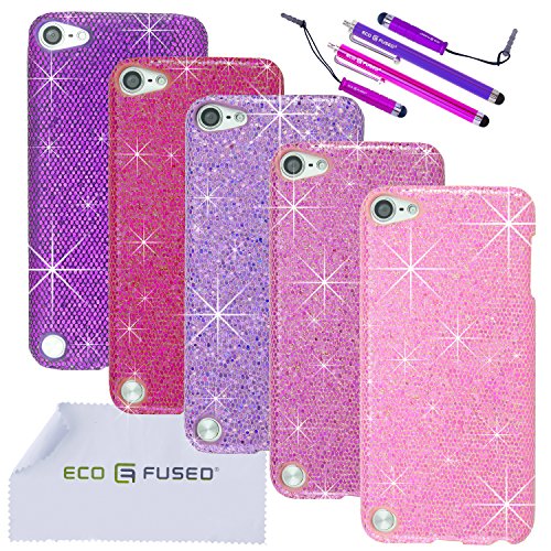 Eco-Fused iPod Touch 5 Case Bundle Including 5 Bling Glitter Hard Cases for iPod Touch 5th Generation / 4 Stylus Pens / 2 Screen Protectors / 1 Microfiber Cleaning Cloth - Perfect for Girls