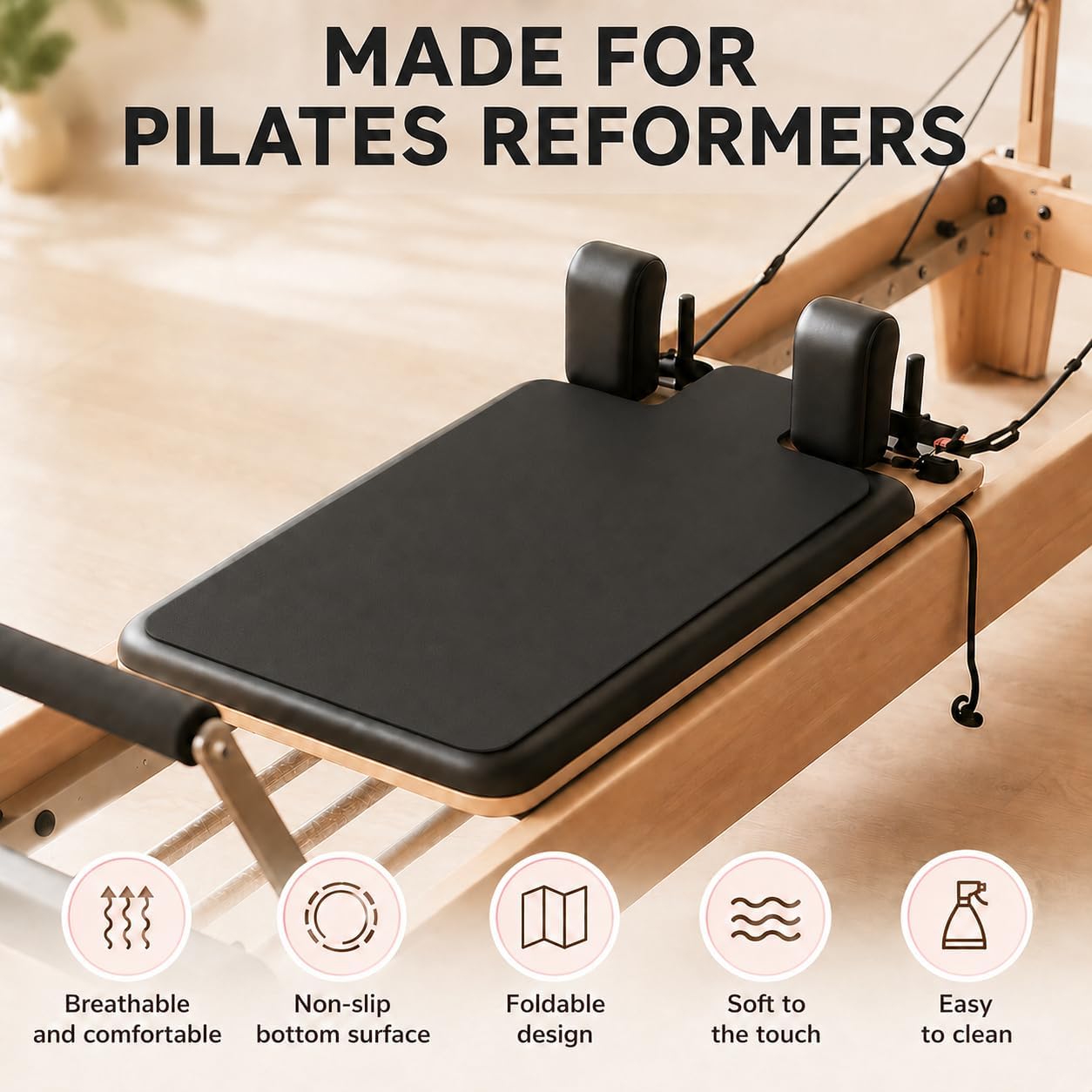 Pilates Reformer Mat, 39 x 24 in, Soft Velvet, Non-Slip Silicone Base