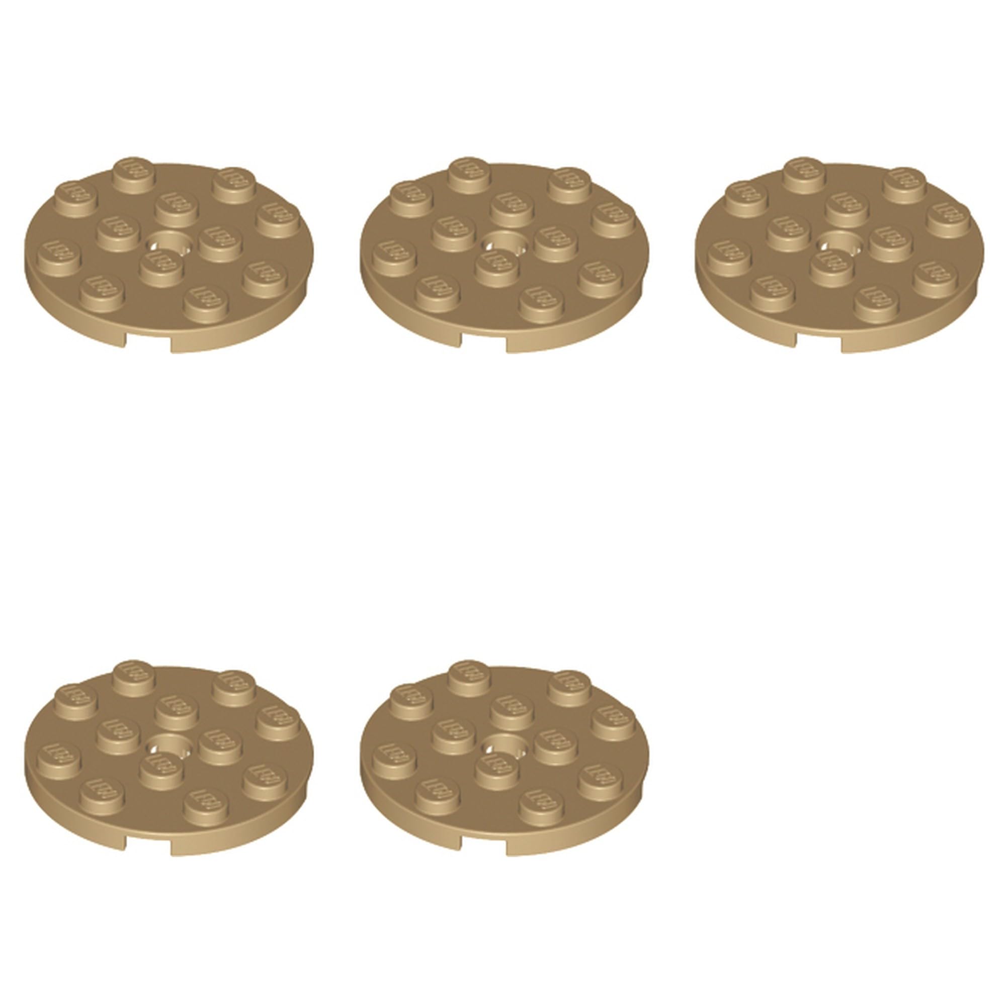 LEGO Plate, Round 4 x 4 with Hole, Part 60474 (Dark Tan, 5, Bricks) โ image 1