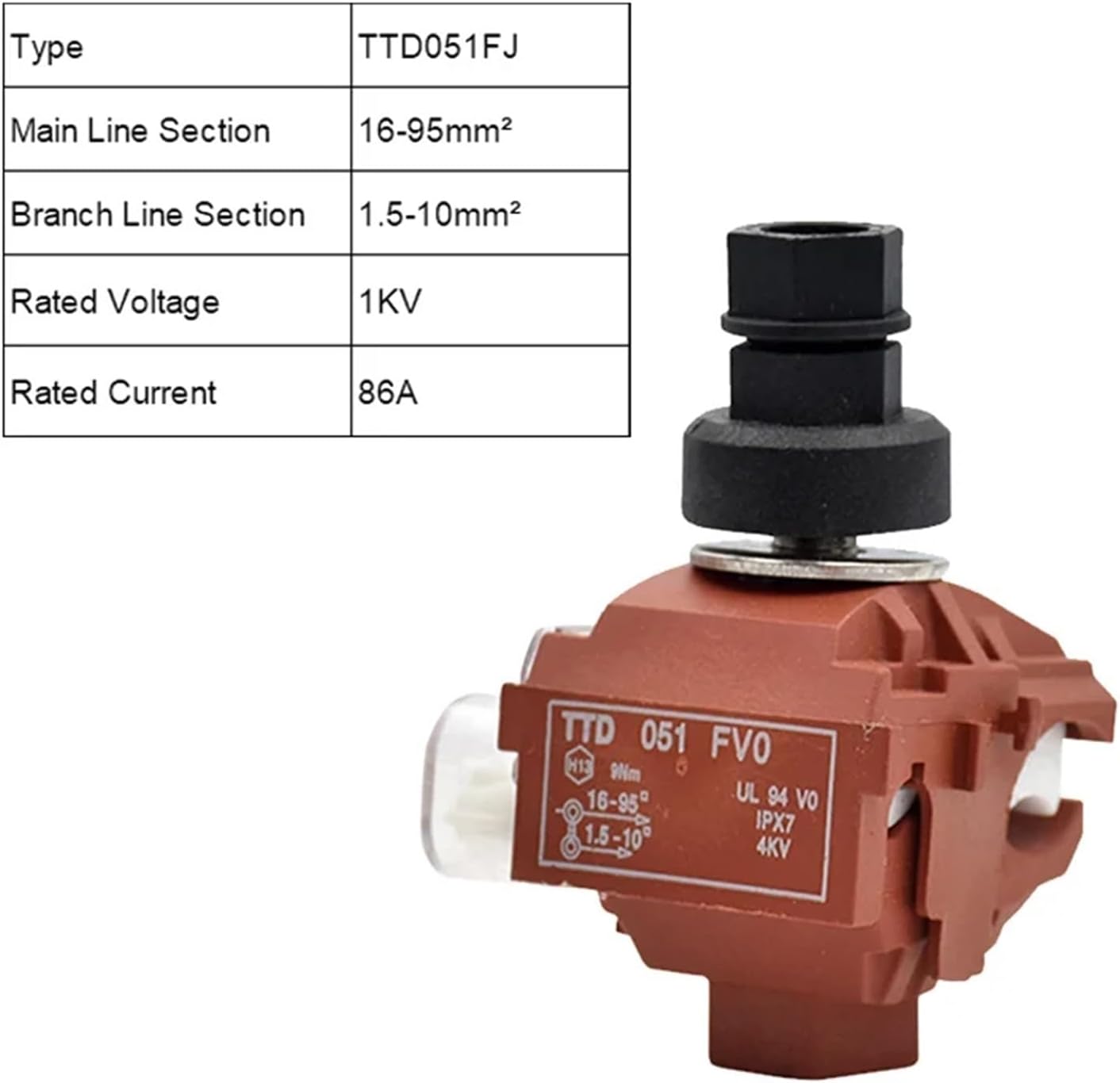 10PCS Insulation Piercing Connector Main4-35mm2 Service1.5-10mm2 Cable Connector Insulation Piercing Clamp (Color : TTD101FVO)