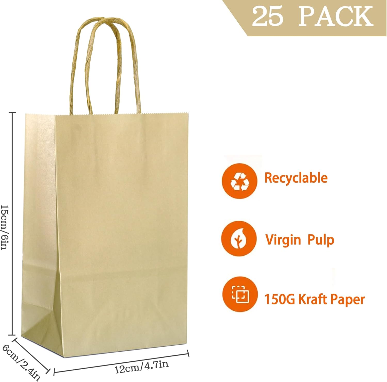 AZOWA Bronzing Gold Gift Bags Mini Kraft Paper Bags with Handles (4.7 x 2.4 x 6 in, Gold, 25 Pcs) - Image 2