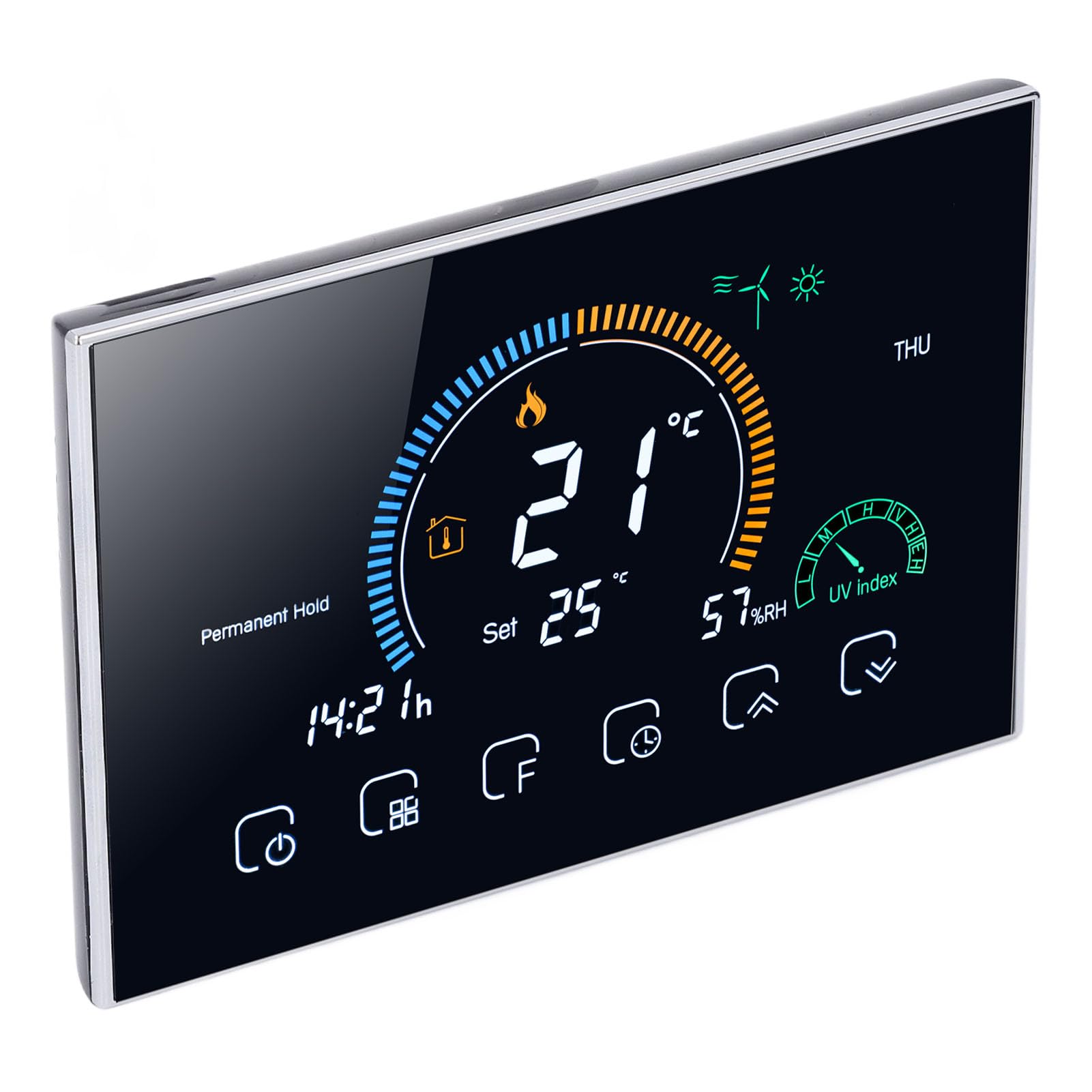 Programowalny inteligentny regulator temperatury 95–240 V do systemów HVAC — termostat centralnego klimatyzatora z ekranem dotykowym LED i łącznością Wi-Fi, czarne wykończenie, (Czarny)