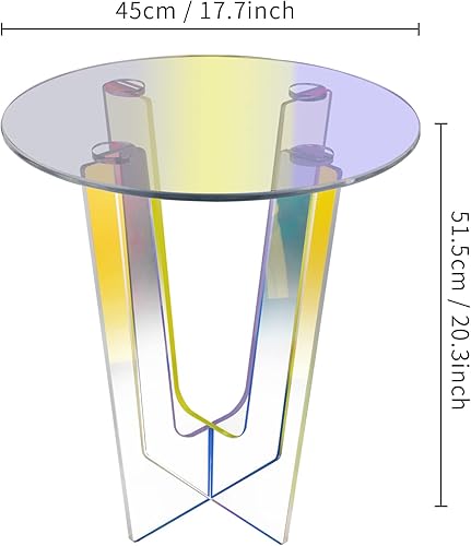 Miniatura 2 de TFCFL Mesa auxiliar de acrílico mesa auxiliar iridiscente mesa auxiliar arcoíris mesas de noche redondas transparentes para espacios pequeños bistró