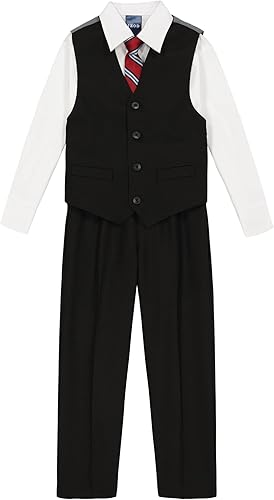 IZOD - Conjunto de 4 piezas para niño, camisa de vestir con cuello, corbata, chaleco y pantalones