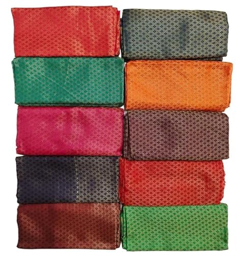 Silk Blouse Piece Material for Women, Unstitched, Combo of 10 (1 meter each) - Navratri Special, Durga Puja Special, Oti Bharan, Ugadi Special.(Length 80cms * 100 cms)