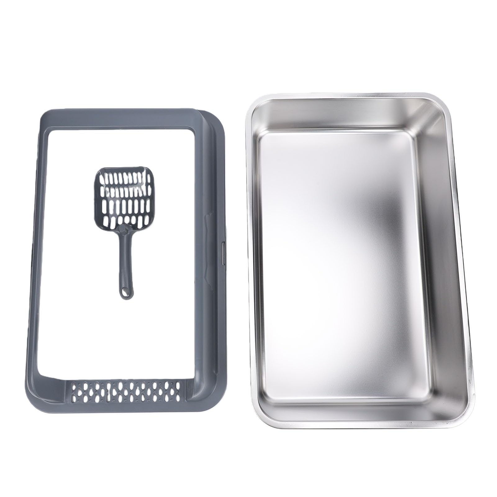 Luocute Arenero Extragrande de Acero Inoxidable para Gatos, Cerrado, Tapado, Sellado, Diseño de Laterales Altos, Antifugas, Fácil de Limpiar, para Gatos Grandes, Uso en Interiores. (Gris Oscuro)