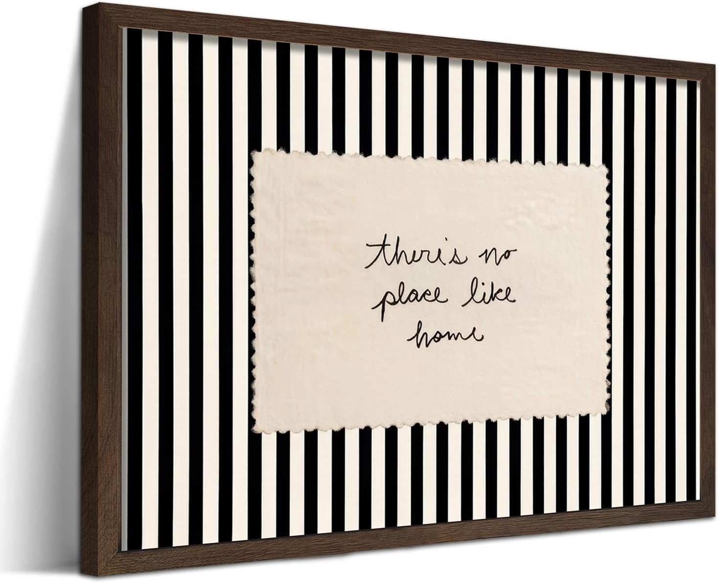 Minimalist Modern Framed Wall Art, Vintage There's No Place Like Home Typography Quote Prints, Black and White Stripe Poster in Wood Frame, Inspirational Picture for Entryway 12x16 inch