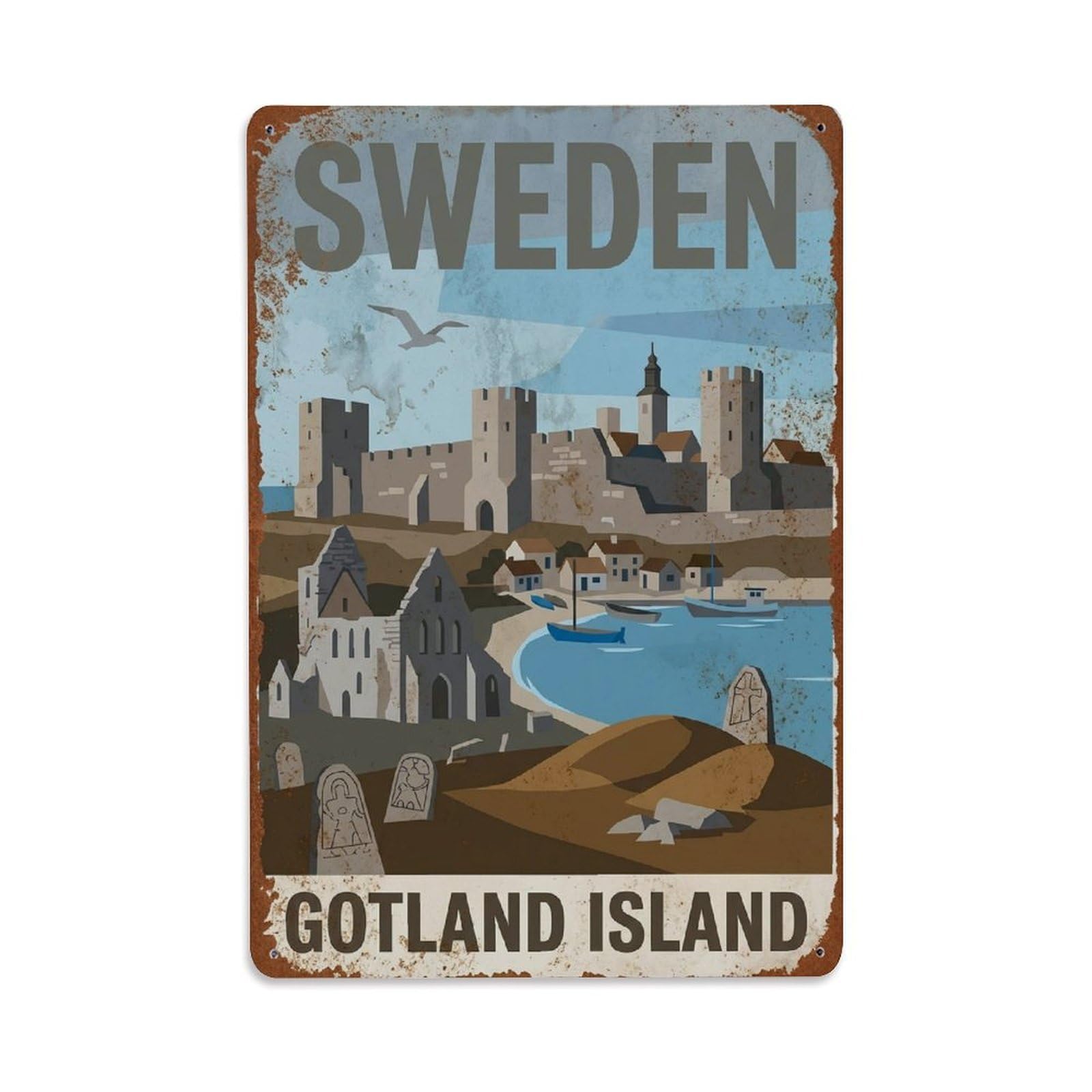 Vintage Travel Gotland Sweden Heritage Metal Tin Sign