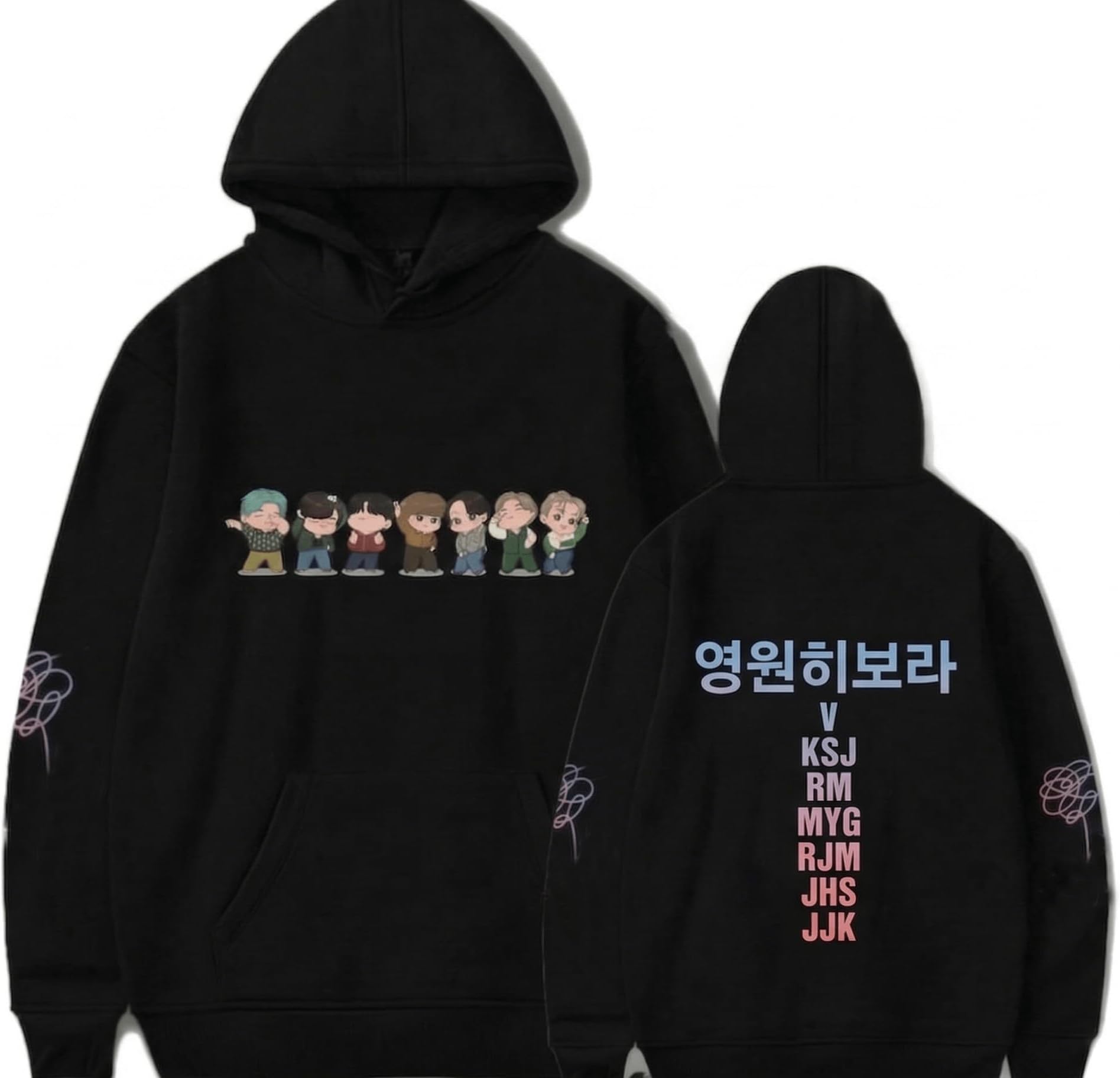Love Yourself Hoodie Women Men K-POP Hoodies Sweatshirt Jungkook RM V Jin Sport Pullover for Bangtan fans(Black,Small)