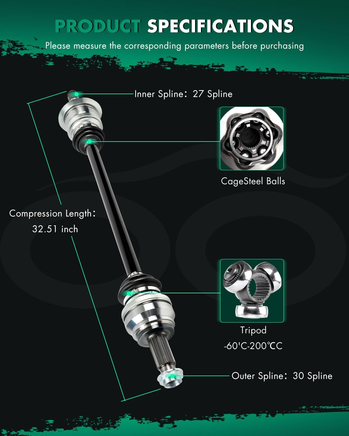 SCITOO Rear Right Passenger Side CV Axle Shaft Assembly Fit for BMW X3,for BMW X4 2.0L,3.0L NCV27018,BM8163,33207598032,33207598038,33207598042