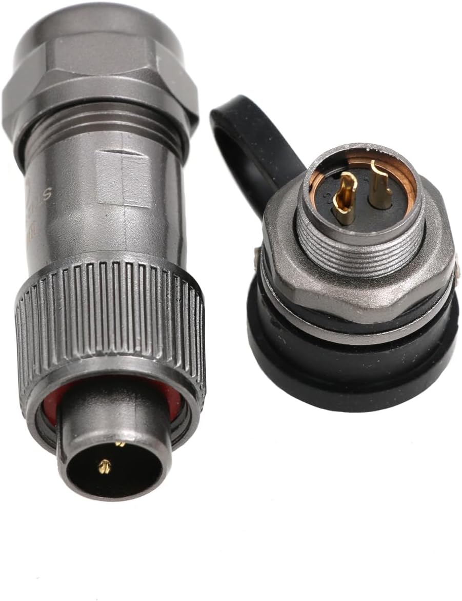 WEIPU ST12 2-Pin IP67 Waterproof Aviation Connector, 13A 250V 12mm Panel Mount, Metal Threaded Coupling, Male & Female Plug Socket Cable Connector