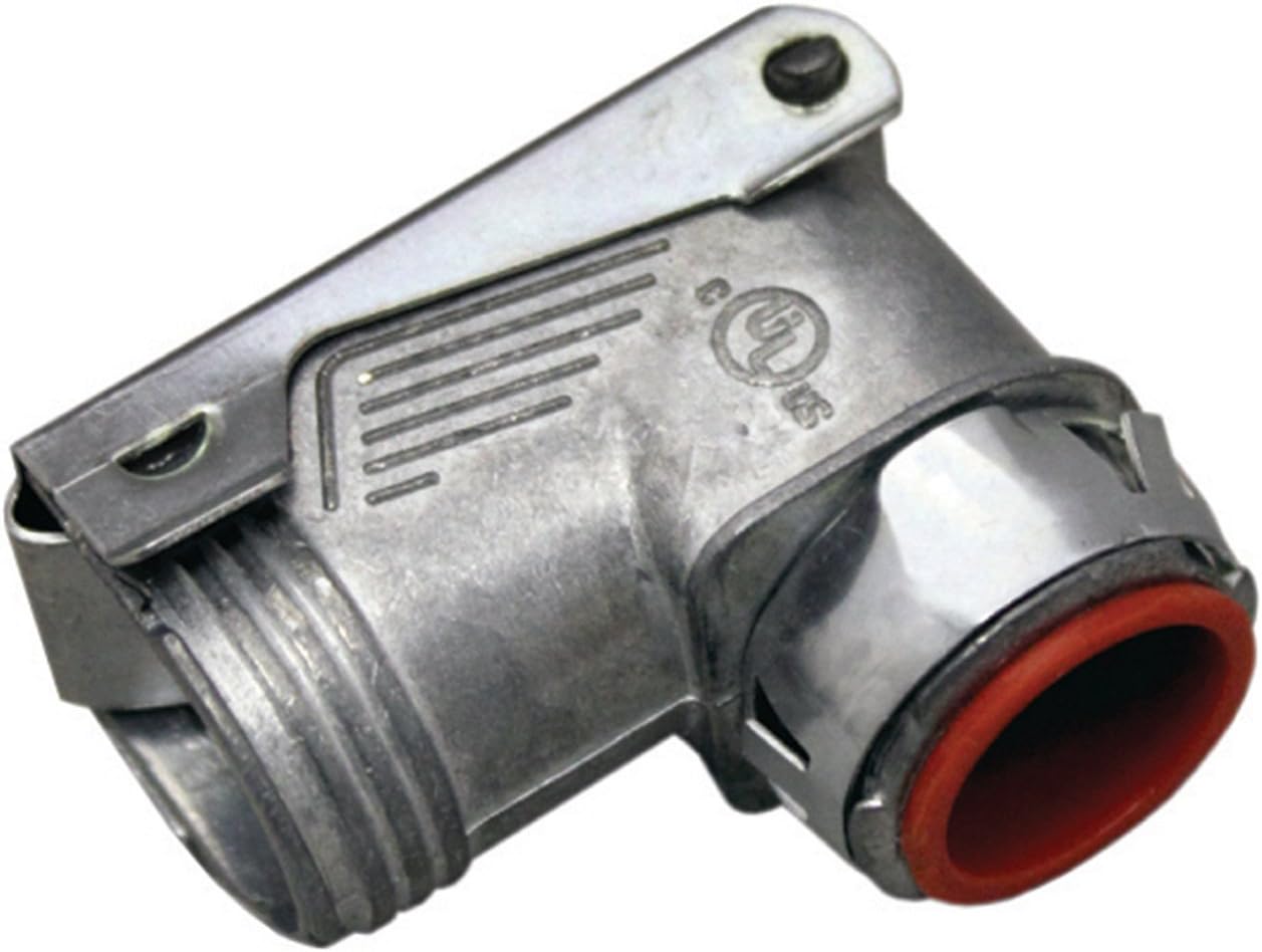 Sigma Engineered Solutions Proconnex 49816 AC/MC/Flex Quick Double Snap Lock 90-Degree Squeeze Connector 1/2-Inch Conduit Fitting, 1-Pack, 1 Count (Pack of 1), Silver