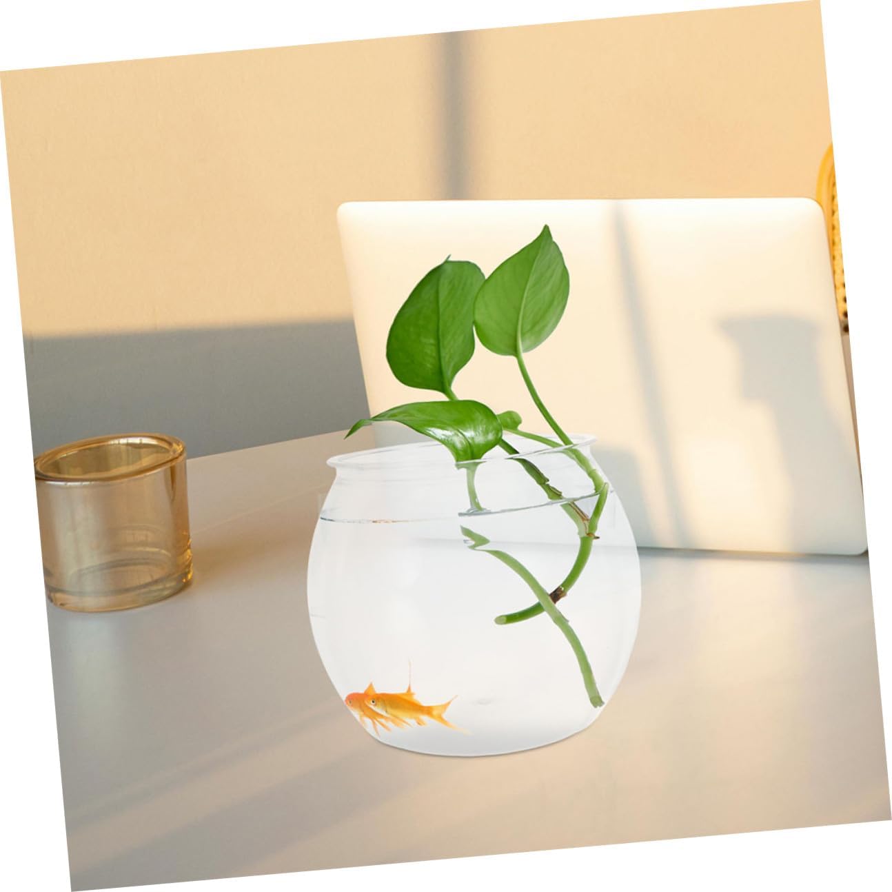 FRCOLOR Plastic Fish Bowl Betta Aquarium Micro Landscape Fish Tank Desktop Small Unbreakable Aquarium for Home and Office