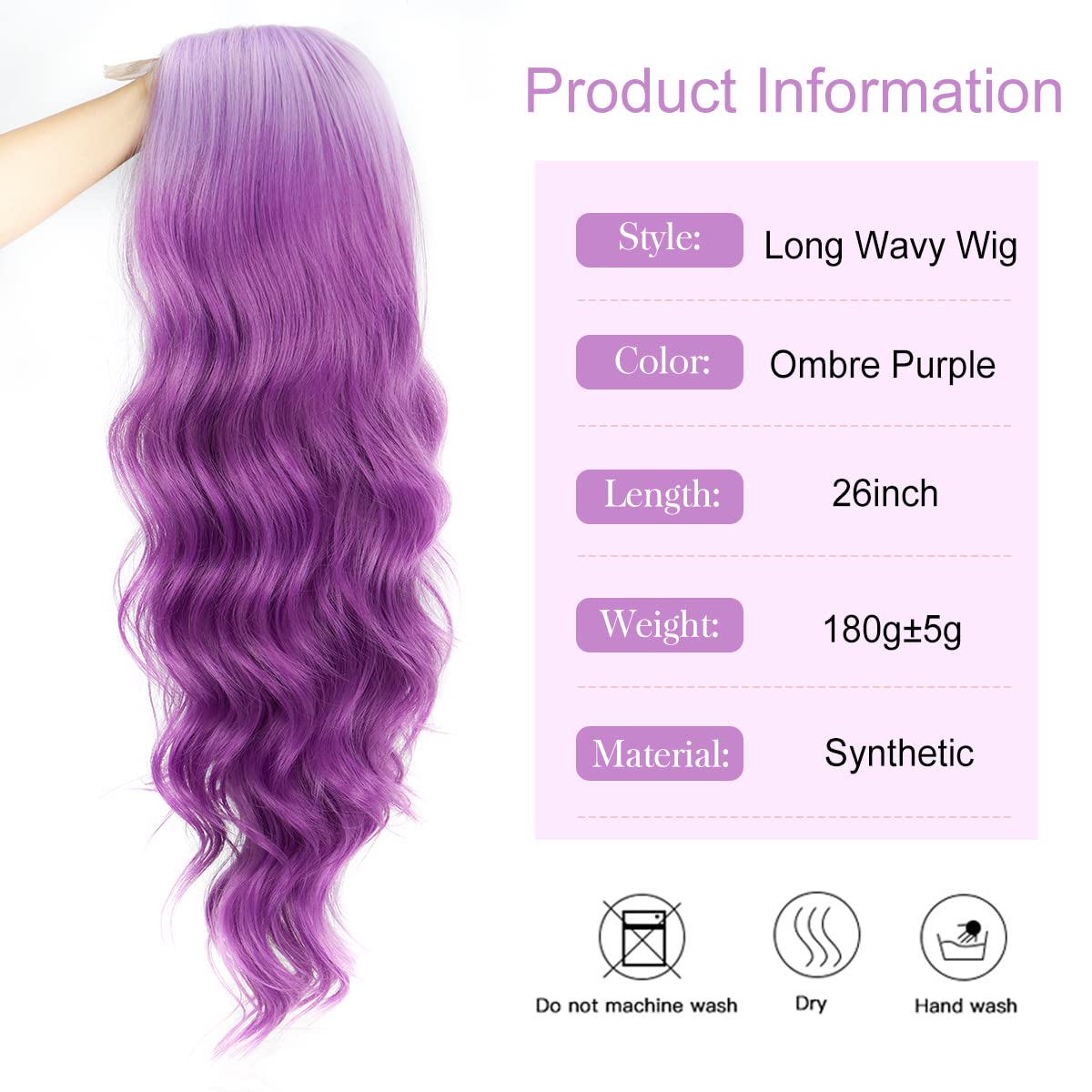 Halcyon Long Wavy Purple Wigs for Women Synthetic Ombre Purple Curly Wavy Wig 26 Inch Middle Part Heat Resistant Wig for Daily Party Use (Ombre Purple)
