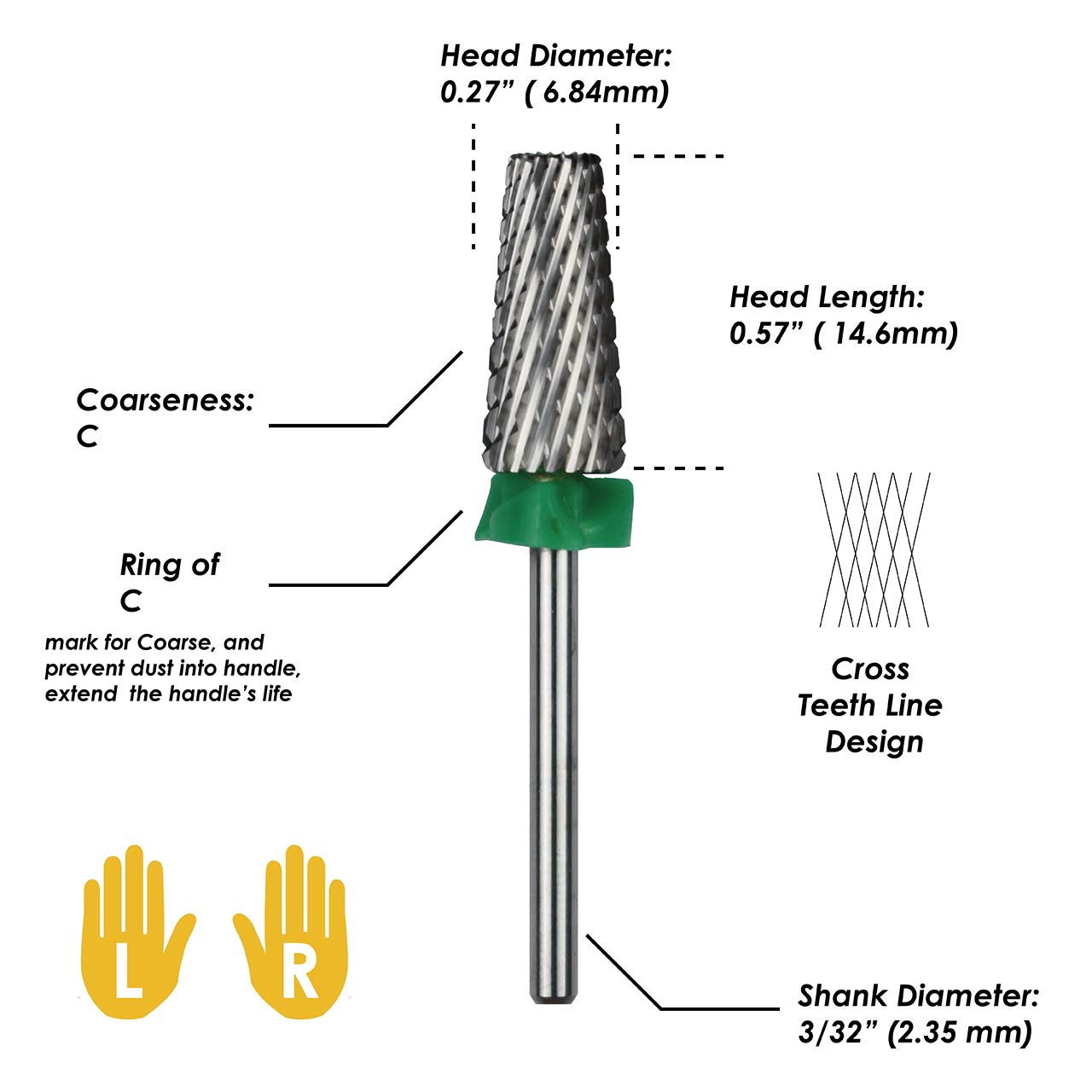 C & I 5 in 1 Multi-Function Tapered Shape Nail Drill, Cross Teeth Edition, Professional Drill Bit for Nail Manicure Machine (Coarse - C)