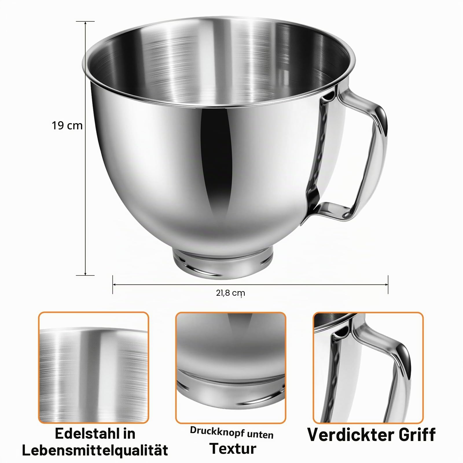 Edelstahl Mixer Schüssel für Kitchen Aid 4,5-5 Quart Standmixer, kompatibel mit Kitchen Aid Mixer Zubehör