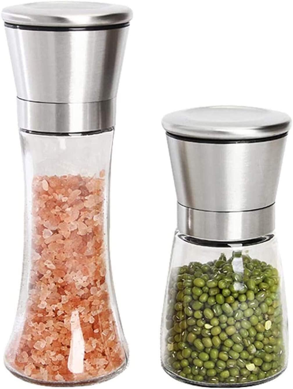 Salt and Pepper Grinder Set Pepper Grinder Refill Pepper Grinder Set of 2 - Adjustable Ceramic Sea Salt Grinder & Pepper Grinder - Tall Glass Salt and Pepper Shakers
