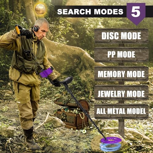 Metal Detector for Adults Waterproof-Professional Higher Accuracy Gold Detector with LCD Display,5 Mode,Advanced DSP Chip 12" Coil(Purple)
