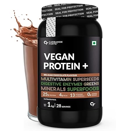 Carbamide Forte Vegan Protein Powder - Plant Based Pea Protein Powder with Multivitamin, Minerals, Superfoods, Digestive Enzymes - Chocolate Hazelnut Flavour - 1Kg