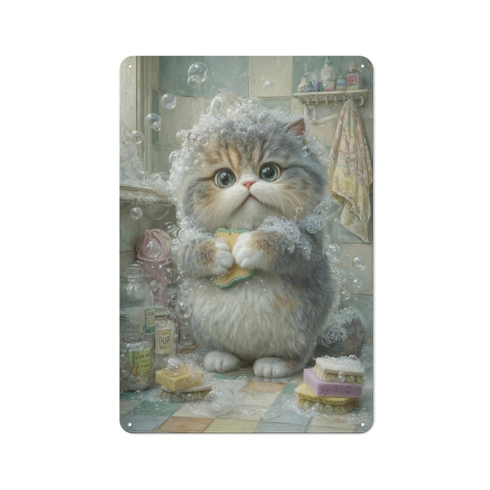 Junmoney Cat Bath Bliss Rustic Tin Wall Plaque 30X20cm For Guest Room Or Hallway, For Garage, Workshop And Man Cave Decoration