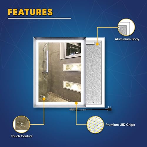 Miniatura 4 de LEDMyplace Espejo de baño LED de 24 x 32 pulgadas con marco plateado, antivaho, luz de 3 colores, regulable, CRI90+, retroiluminado + luz frontal,