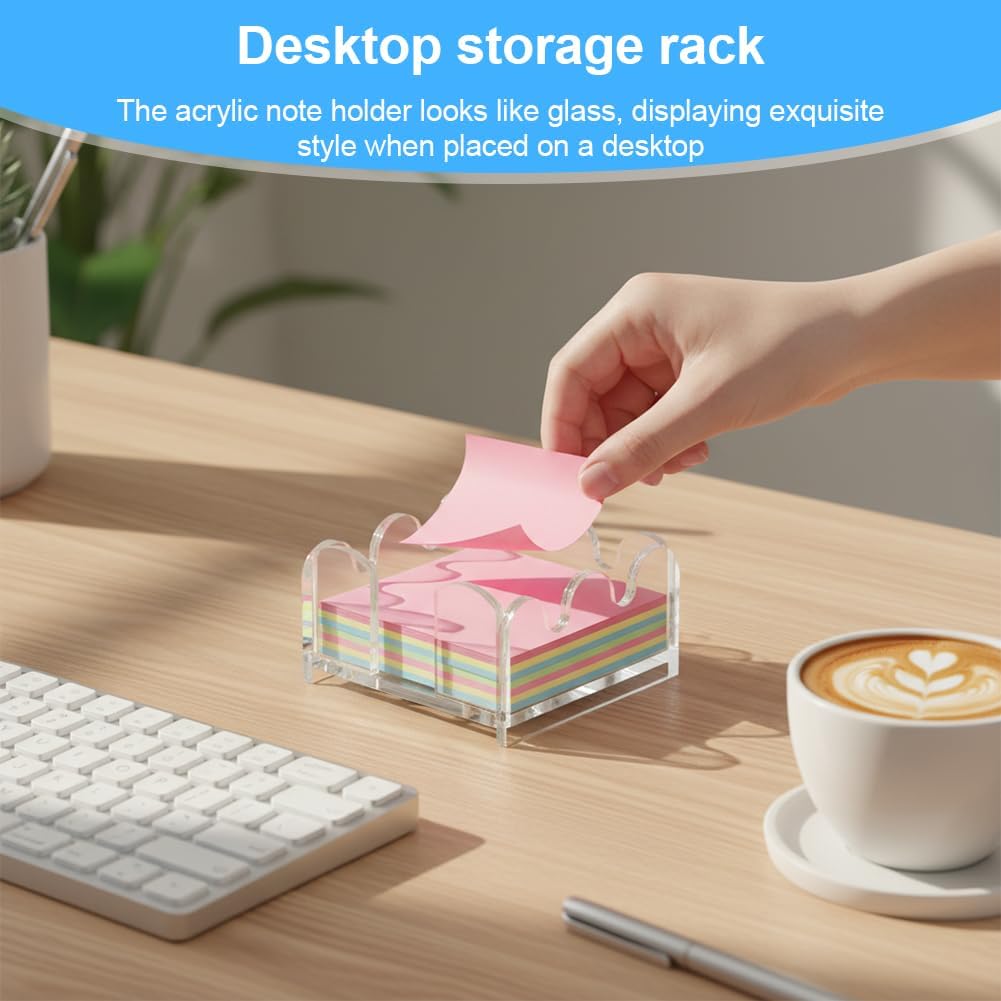 3x3 Inch Scalloped Acrylic Sticky Note Holder,Crystal Clear Sticky Note Holder Dispenser,Notepad Holder with Wave Design,Thick Acrylic Desk Organizer for Office, Home, Dorm, Classroom