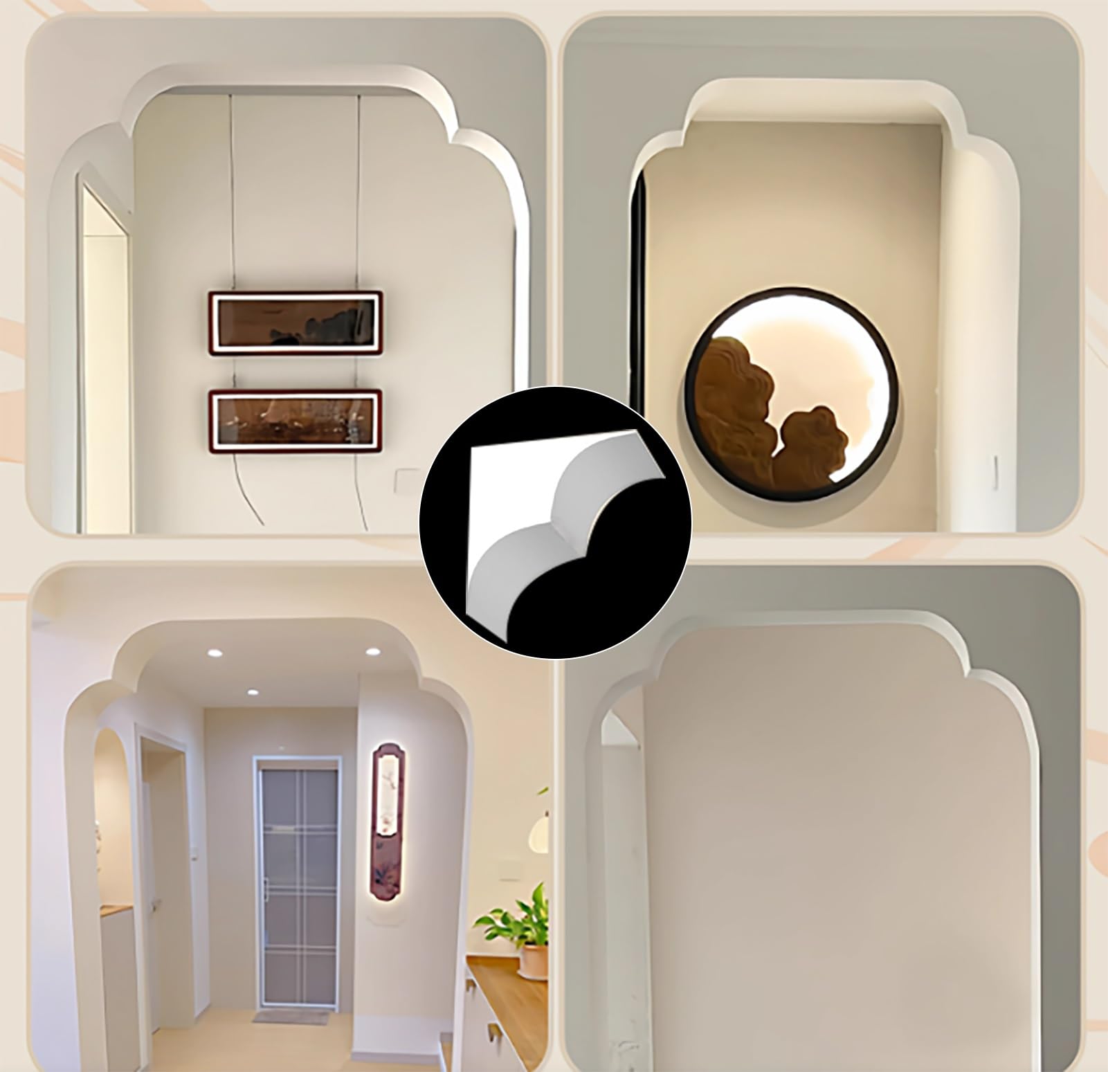 Kit de arco de puerta redondeado – espuma, borde precurvado pintable para sala de estar, moldura superior de medio círculo para decoración del hogar