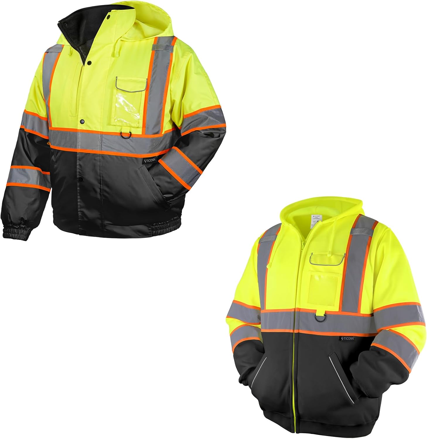 TICONN High Visibility Safety Sweetshirt Hoodie (XL) + Hi Vis Rain Jacket (XL)