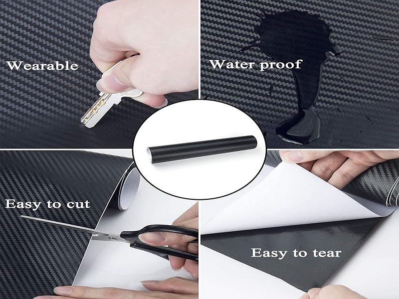 Image of Self Adhesive 4D Vinyl Carbon Fiber Textured Sheet Roll for Cars and Motorcycles, Interior /Exterior DIY Decoration | Black Carbon Fiber || (2 x 9 Ft, Carbon Wrap Film)