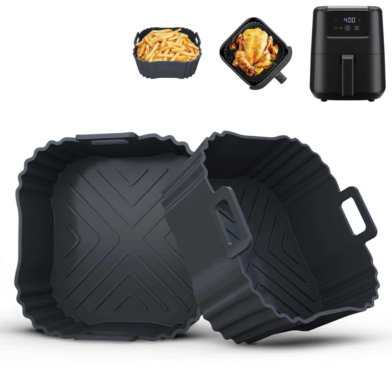 Photo 1 of 2 Pack Silicone Air Fryer Liners for CHEFMAN 2 Qt, Square Reusable Non-Stick Liners for COSORI 2.1 Quart, Instant Pot Vortex 2QT Mini Air Fryer, Easy Clean & Dishwasher Safe
