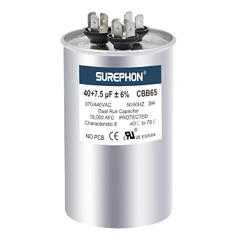 40+7.5 uF 40/7.5 MFD 6% 370V/440V Dual Run Circular Capacitor CBB65 Ideal for AC Unit Fan Motor Start or Heat Pump or Condenser Straight Cool