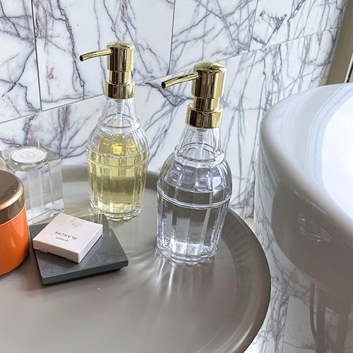 Miniatura 5 de Dispensador de jabón acrílico estriado para baño y cocina, dispensador de jabón de manos recargable, botella con bomba de jabón dorada