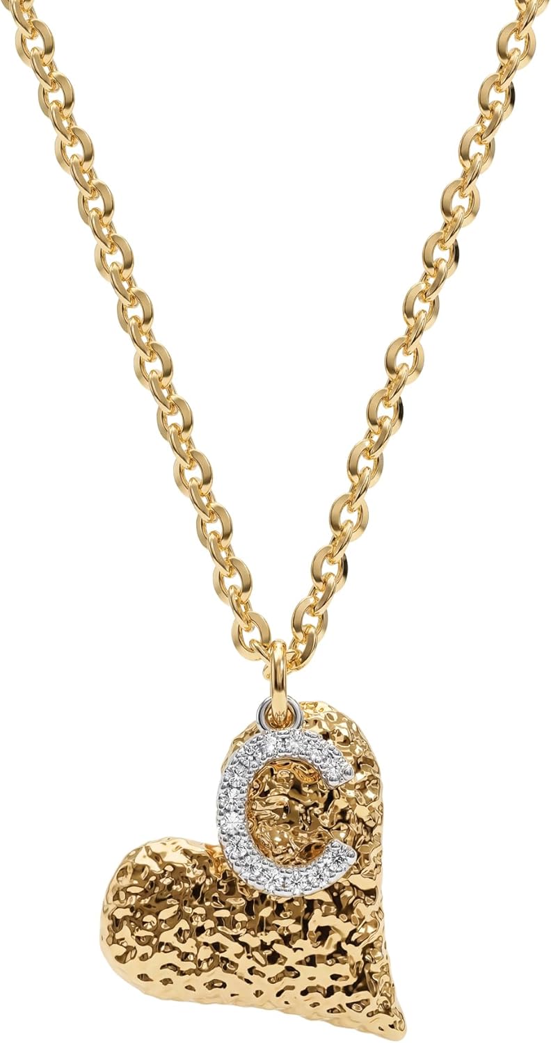 Dremmy Studios 14K Gold Plated Initial Necklaces for Women - Dainty CZ Gold Necklace Personalized Letter Heart Pendant Gift for Her, Special Design Gold Jewelry for Women