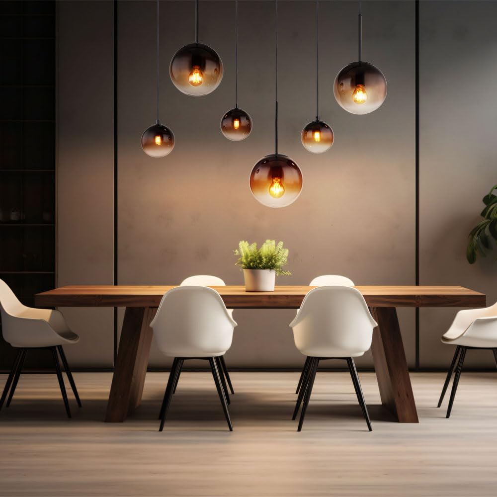Pendelleuchte Esszimmerlampe Hängeleuchte Deckenlampe Wohnzimmerleuchte, Metall Glas amber rauchfarben schwarz, 3x E27 3x G9, 6 Flammig, H 117 cm