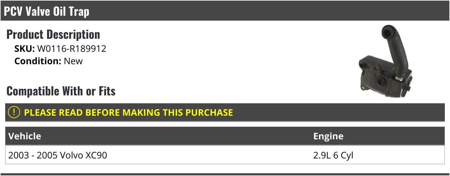 PCV Valve Oil Trap - Compatible with 2003-2005 Volvo XC90 2.9L 6-Cylinder