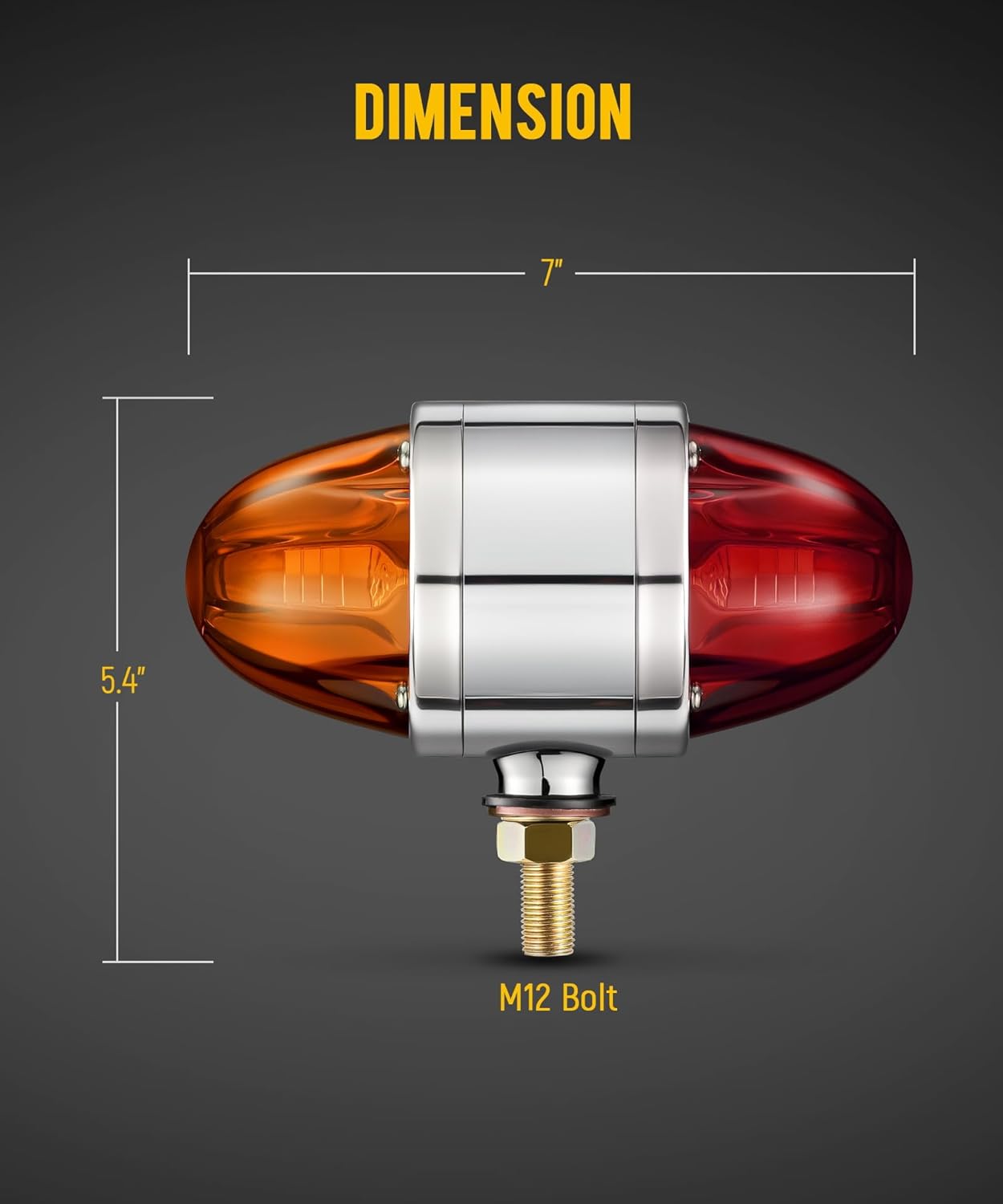 Partsam 1x Glass Watermelon Light Dual Revolution Double-Face Amber Red LED Turn Signal Marker Light, Zinc Alloy Housing Amber Red Lens Post Mount for Peterbilt Freightliner Semi Truck Trailer, 10-30V