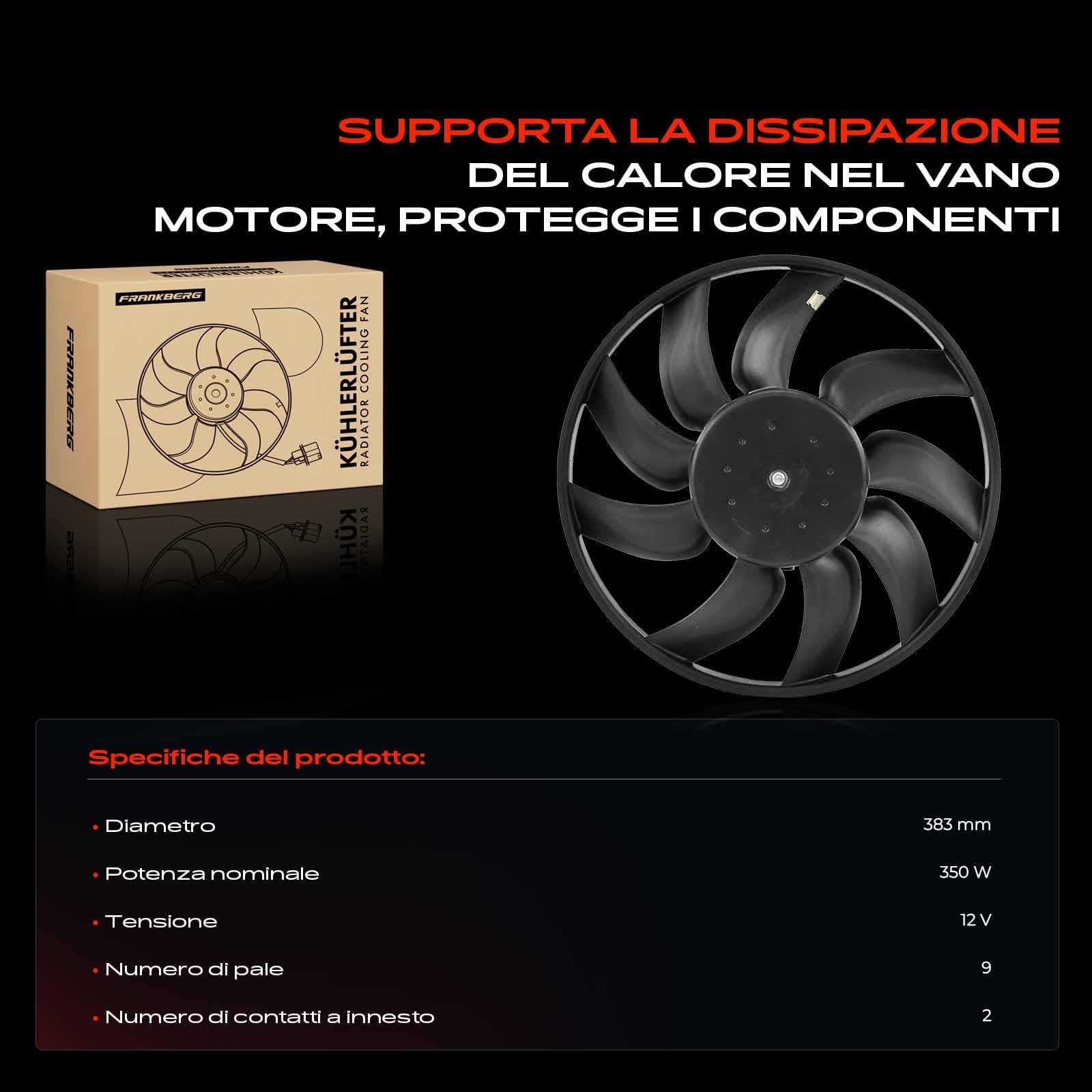 Frankberg Ventola di raffreddamento Ventola Radiatore ad acqua Compatibile con A4 Avant 8K5 2.0L Q5 8RB 2.0L A4 Avant 8K5 1.8L Q5 8RB 3.0L A6 Avant 4G5 4GD 3.0L Replace# 622940
