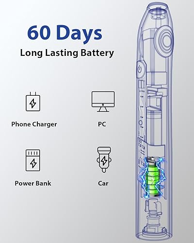 Vista 5 de MySmile Cepillo de dientes eléctrico para adultos, cepillo de dientes electrónico sónico recargable con 6 cabezales de cepillo y estuche de viaje