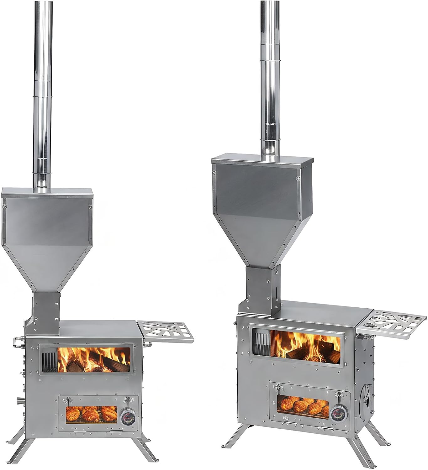 Generic Portable Wood Stove w/Oven Stainless Wood Burning Stove with Chimney Pipe for Outdoor Heating & Cooking Ice Fishing