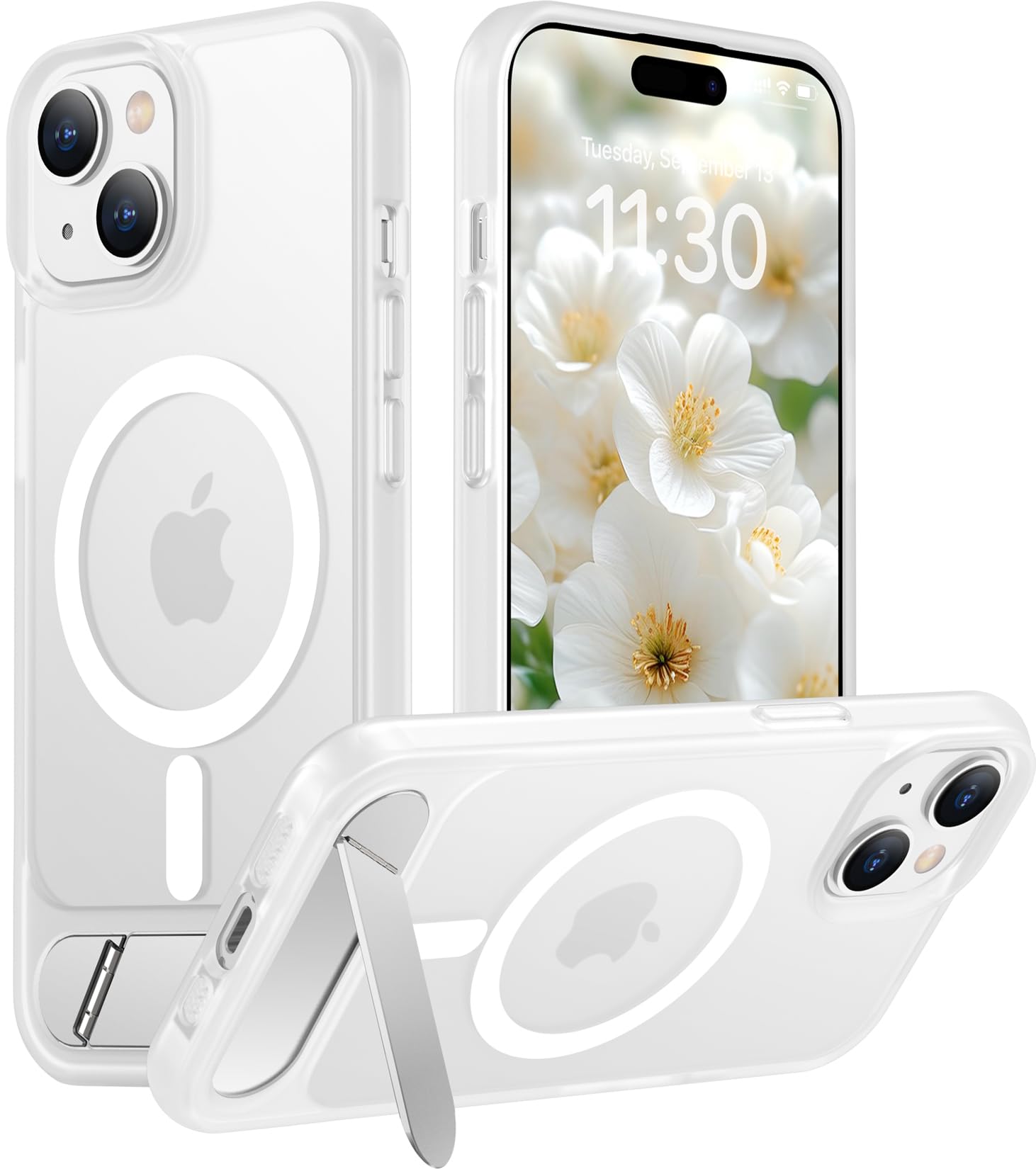 Temdan Magnetic Compatible with iPhone 15 Plus Case &amp; iPhone 14 Plus Case, [Built-in Invisible Kickstand][Compatible with MagSafe][Military Grade Shockproof] Slim Translucent Matte Phone Case 6.7"