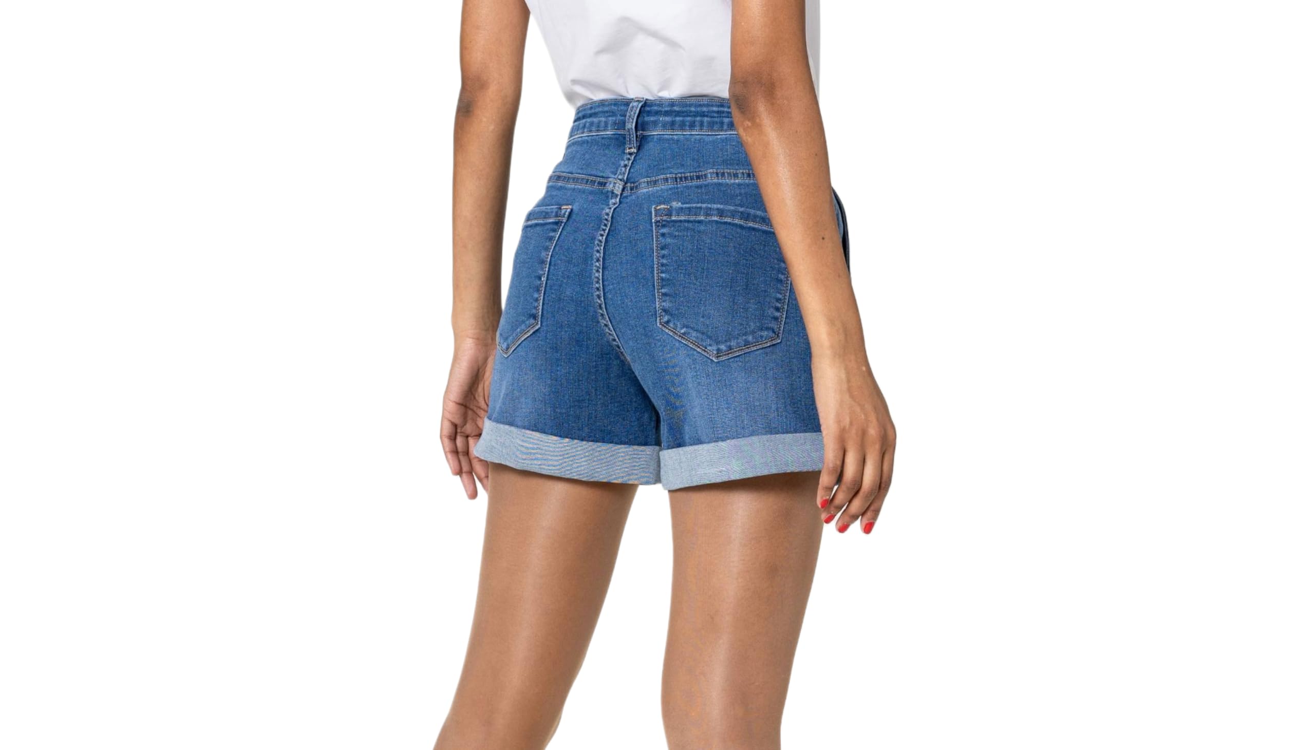 Nina Carter Short en jean taille haute pour femme, au look usé, élégant, short d'été en denim