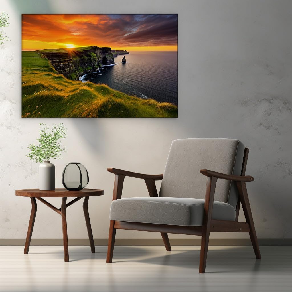 Canvas for Living room. Cliffside Sunset Serenade Embracing Ocean Hues, 27 x 18 inch Canvas Wall Art - Contemporary Masterpieces - Modern Home Decor - 69x46 cm (27x18 inch)