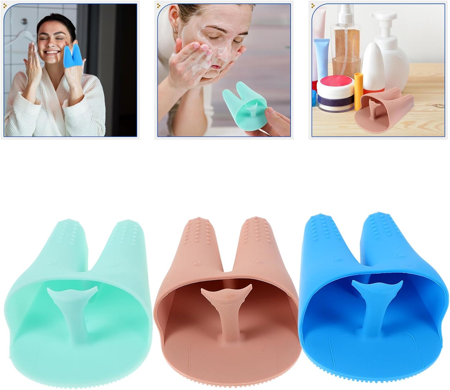 Silicone Face Scrubber Brush Set 3pcs Manual Facial Cleansing and Exfoliating Pore Brush with Cute Rabbit Design for Women Daily Skin Care and Blackhead Removal