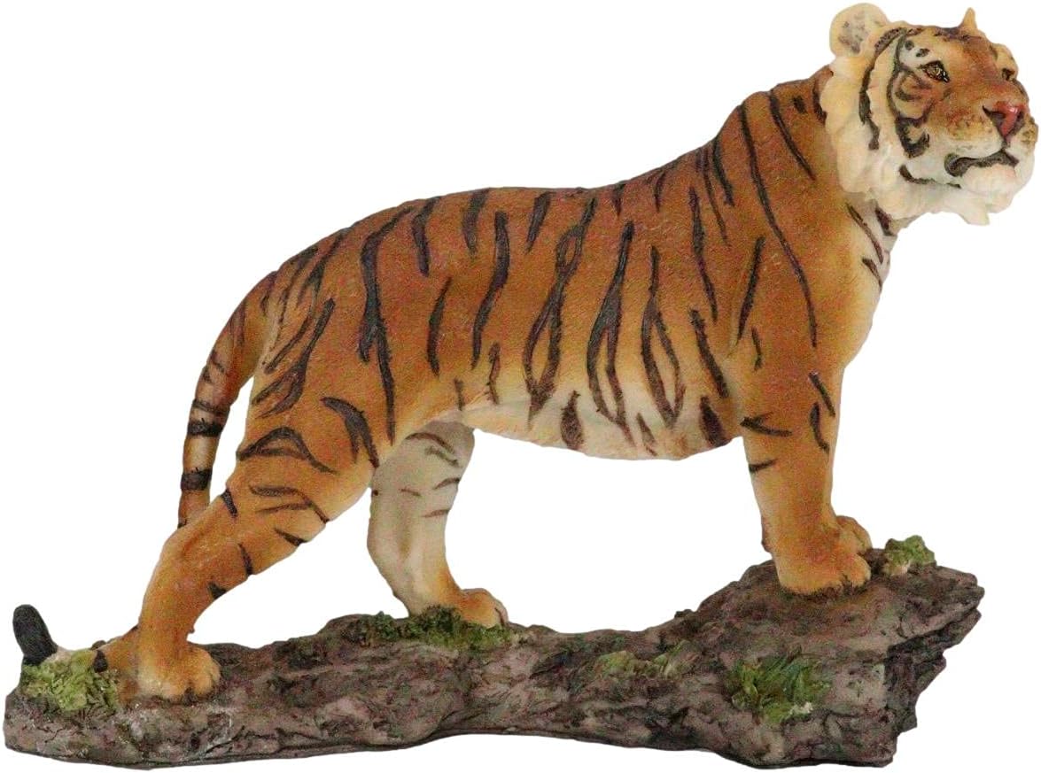Ebros 7.25" Long Jungle Menace Orange Bengal Tiger Standing On Rock Statue Giant Cat Wild Animal Decorative Figurine