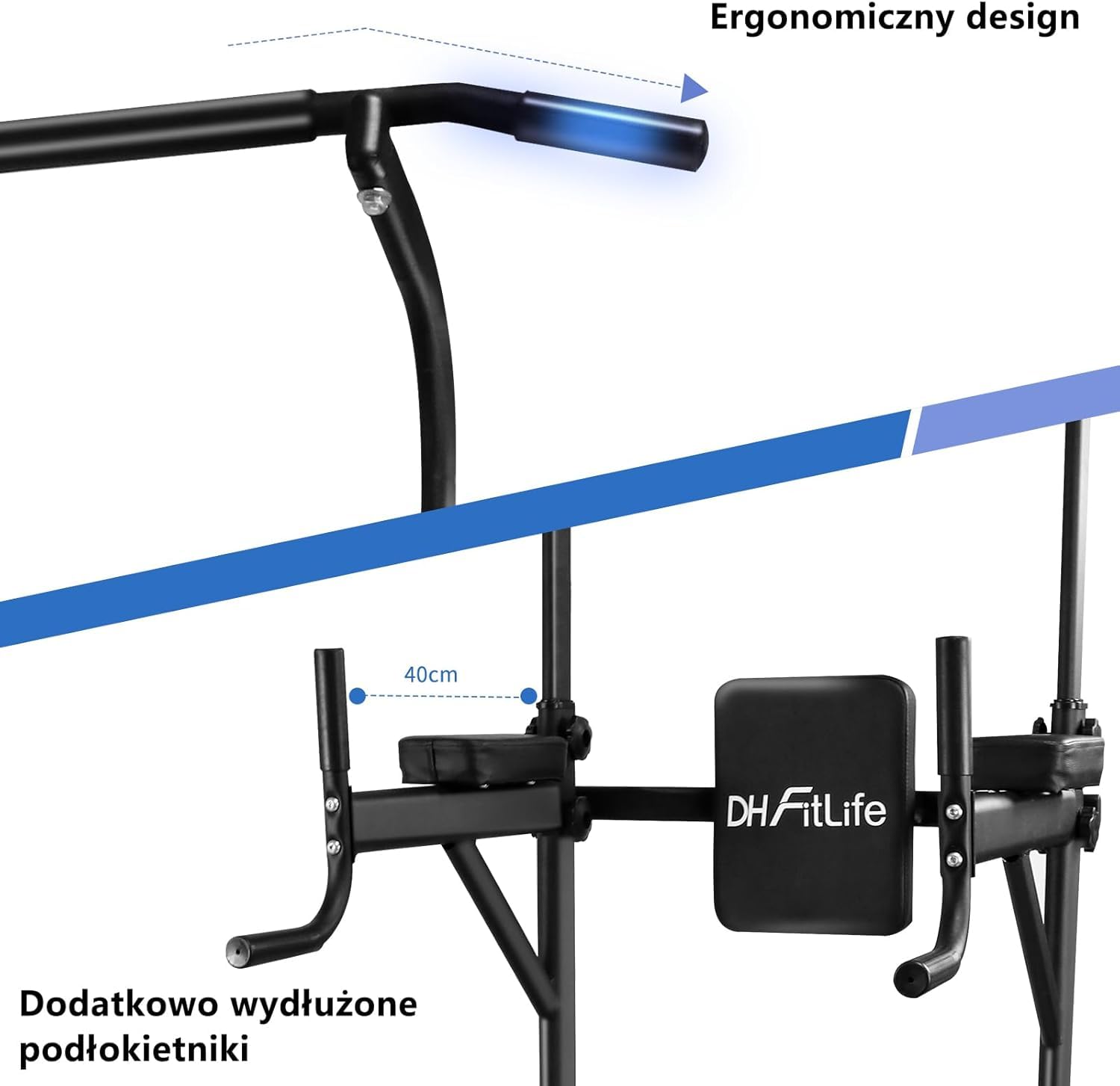 DH FitLife Power Tower Dip Station Sprzęt sportowy z drążkiem do podciągania, drążkami dip i plecami, stacją treningową, stacją fitness, rzymskim krzesłem kulturystycznym, Power Rack dla domu