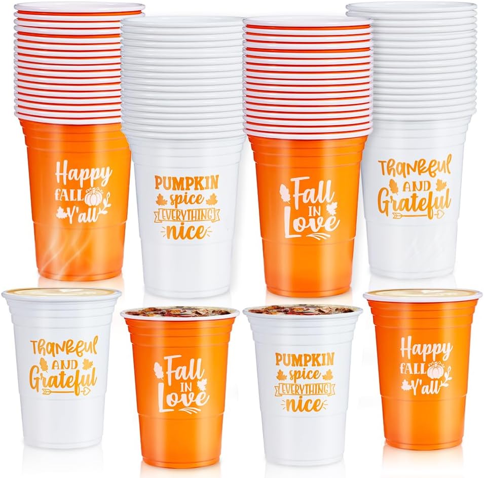 100 Pcs 12 oz Thanksgiving Disposable Cups Autumn Clear